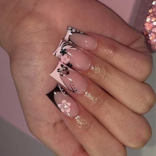 Quadratische Presse Auf Nägeln Gefälschte Nägel Kleber Auf Nägeln Künstlicher Acrylnägel 24 Pcs Stick Auf Nägeln Für Frauen Mädchen Französische Gefälschte Nagel von Wilgure