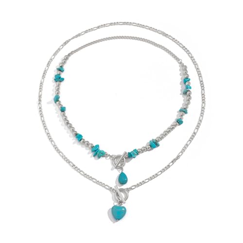 Wilgure Elegante Türkis Und Perlen Halskette Set Handgefertigte Blütenschlüsselkette Frauen Schmuck Für Lässige Oder Formelle Anlässe Türkisfarbene Halskette Set von Wilgure