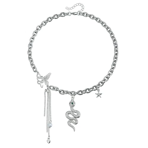 Wilgure Gothic Schlange Und Schmetterling Anhänger Halskette Trendy Schlange Anhänger Halskette Mit Vintage Schmetterlingsdetail Für Den Täglichen Verschleiß Robust von Wilgure