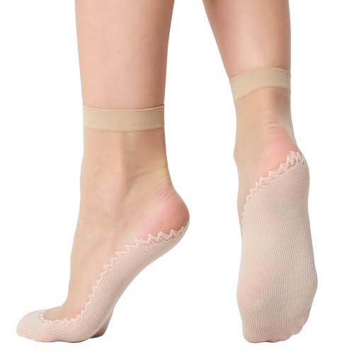 WiliW 12 Paar Socken Damen Feinstrümpfe, Rutschfeste Nylonstrümpfe Damen, Knöchel Feinsöckchen,Antirutsch Feinsoeckchen(Hautfarben, Einheitsgröße) von WiliW