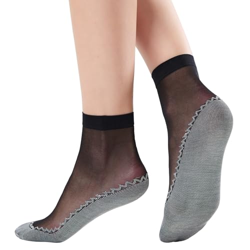 WiliW 12 Paar Socken Damen Feinstrümpfe, Rutschfeste Nylonstrümpfe Damen, Knöchel Feinsöckchen,Antirutsch Feinsoeckchen(Schwarz, Einheitsgröße) von WiliW