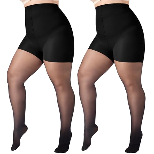 WiliW Bauchweg Strumpfhosen Damen Große Größen Shape Feinstrumpfhose Damen Kompressionsstrumpfhose Hoch taillierte stützstrumpfhosen 2 Paar von WiliW