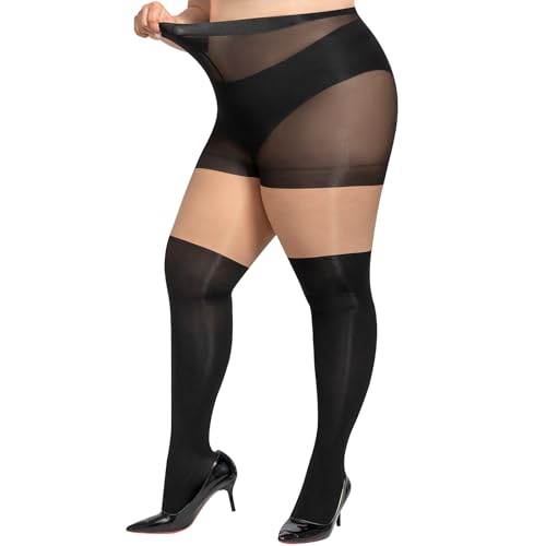 WiliW Overknee Strumpfhosen für Damen Große Größen Schwarz Strumpfhose Overknee Optik Strümpfe von WiliW