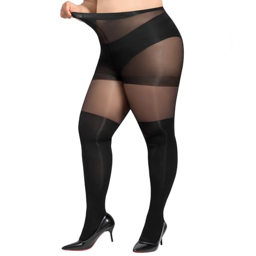 WiliW Overknee Strumpfhosen für Damen Große Größen Schwarz Strumpfhose Overknee Optik Strümpfe von WiliW