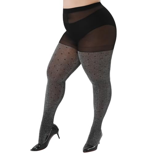 WiliW Strumpfhosen Damen Grosse Grössen,Glitzer Strumpfhosen Damen Muster,Strumpfhose Damen Schwarz Glänzenden 40 Denier mit Punkten von WiliW