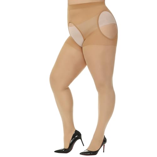 WiliW Strapsstrumpfhose für Damen Große Größen,Strumpfhose Damen Hautfarbe,Strumpfhose Frau Offener Schritt von WiliW