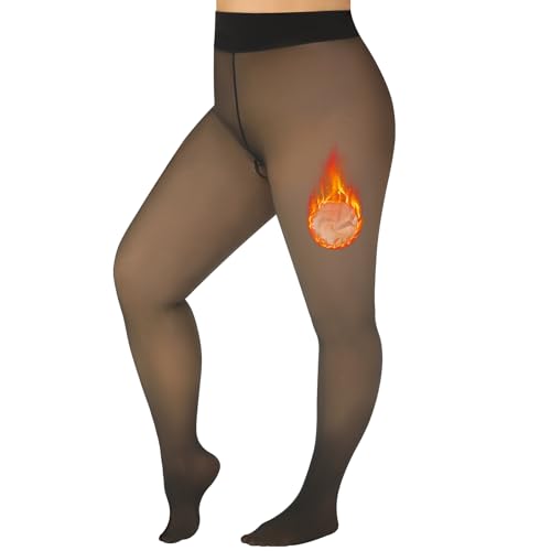 WiliW Thermostrumpfhosen Gefütterte Schwarze Strumpfhosen Damen Grosse Grössen Winter Warm,Gefälschte Durchscheinend Plüschstrümpfe Pantyhose Wärmende Fleece Strumpfhose von WiliW