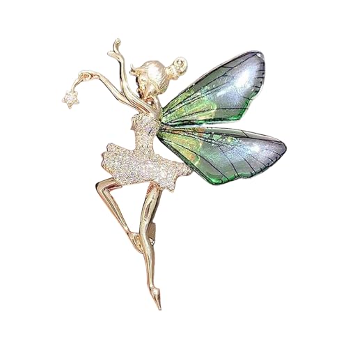 Brosche Pin Acryl Elegant Anspruchsvolle Tanzmädchenform mit transparentem Flügel Exquisite Kleidung Zubehör Glänzende Strasssteine, Metall, Sekundärer Stein von Wilitto