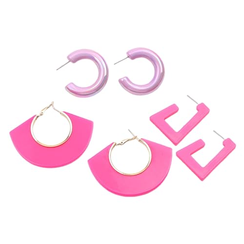 C-förmige Ohrringe Geometrische C-förmige übertriebene fächerförmige leichte Ohrringe Set von 3 Paaren für Frauen, Acryl, Sekundärer Stein von Wilitto