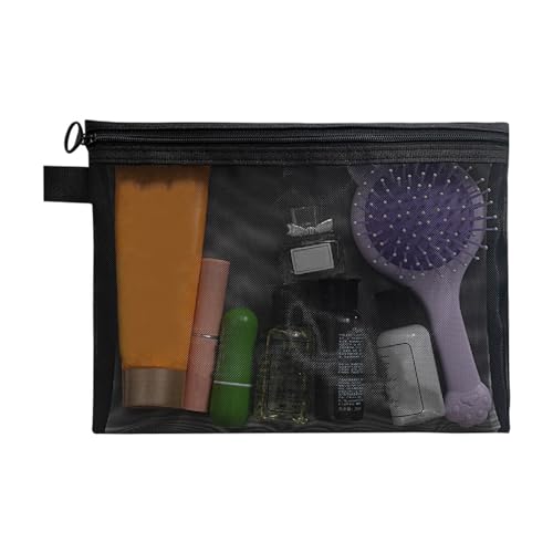 Multifunktionale Aufbewahrungstasche, langlebige Lösung, Make-up-Tasche, tragbar, leicht, Reise-Organizer mit Reißverschluss, große Öffnung, transparent, Schwarz , L von Wilitto