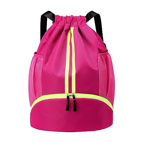 Sport Rucksack Sport Turnbeutel mit Kordelzug Große Kapazität Wasserdicht Oxford Tuch Seesack für Damen Herren Junior Leichte Sport Gym Bag, rosarot von Wilitto