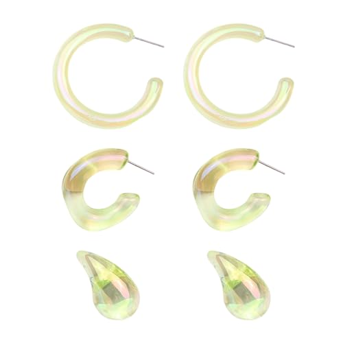 Temperament Enhancing Earrings 3 Pairs/set Women Set Transparent Water Drop Shape C Shape Ear Hoop Smooth Acrylic Huggie Commute, Acryl, Sekundärer Stein von Wilitto