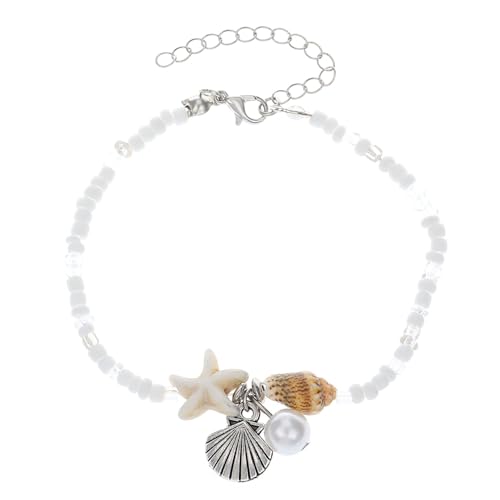 Wilitto Beach Connection Fußkettchen Marine Armband Boho Handgemachte Muschel Perlen Fußkette mit verstellbarem geflochtenem Design Muschel Seestern Charm, Legierung, Harz, Sekundärer Stein von Wilitto
