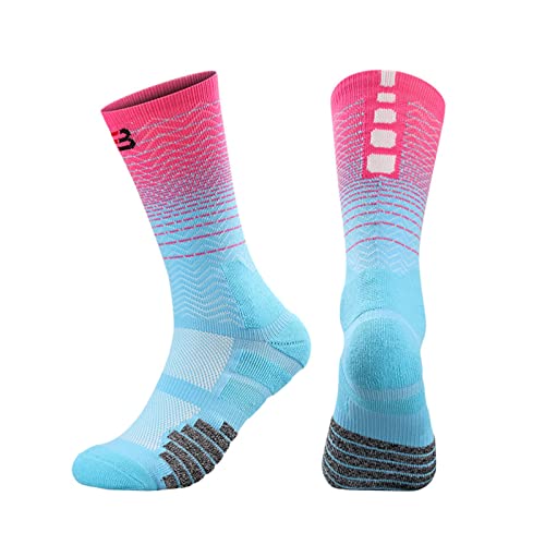Wilitto Gradient Socken Stitching Flat Absorb Sweat Calf Length Mid Calf Gradient Outdoor Socken für Sport, Blau/Pink, Zifferblatt-Stil von Wilitto