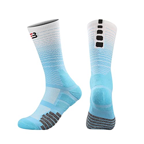 Wilitto Gradient Socken Stitching Flat Absorb Sweat Calf Length Mid Calf Gradient Outdoor Socken für Sport, blau / weiß, Zifferblatt-Stil von Wilitto