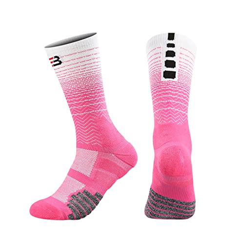 Wilitto Gradient Socken Stitching Flat Absorb Sweat Calf Length Mid Calf Gradient Outdoor Socken für Sport, rosa / weiß, Zifferblatt-Stil von Wilitto