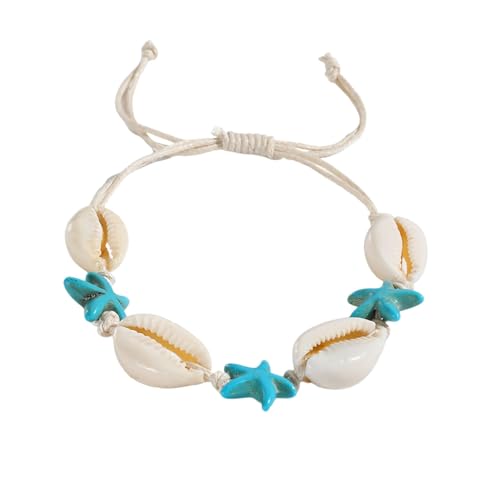 Wilitto Handgefertigter Strandschmuck für Damen, Muschelarmband mit Seestern-Anhänger, Bohemian-Stil, Strandschmuck, Muschel, Sekundärer Stein von Wilitto