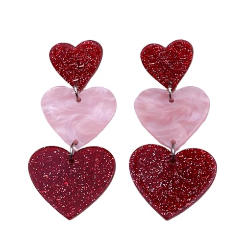 Wilitto Ohrringe Manschetten, 1 Paar drei rosa rote Herz-Ohrringe leichte Acryl baumeln Tropfen Ohrringe Quaste Ohrringe Frauen Teen Mädchen Schmuck Geschenk, 1 von Wilitto