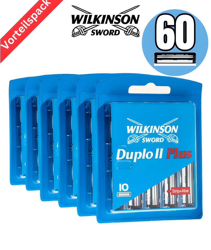 Wilkinson Rasierklingen Duplo II Plus, 60-tlg., Gleitstreifen mit Aloe Vera + 2-Klingen-Technologie von Wilkinson