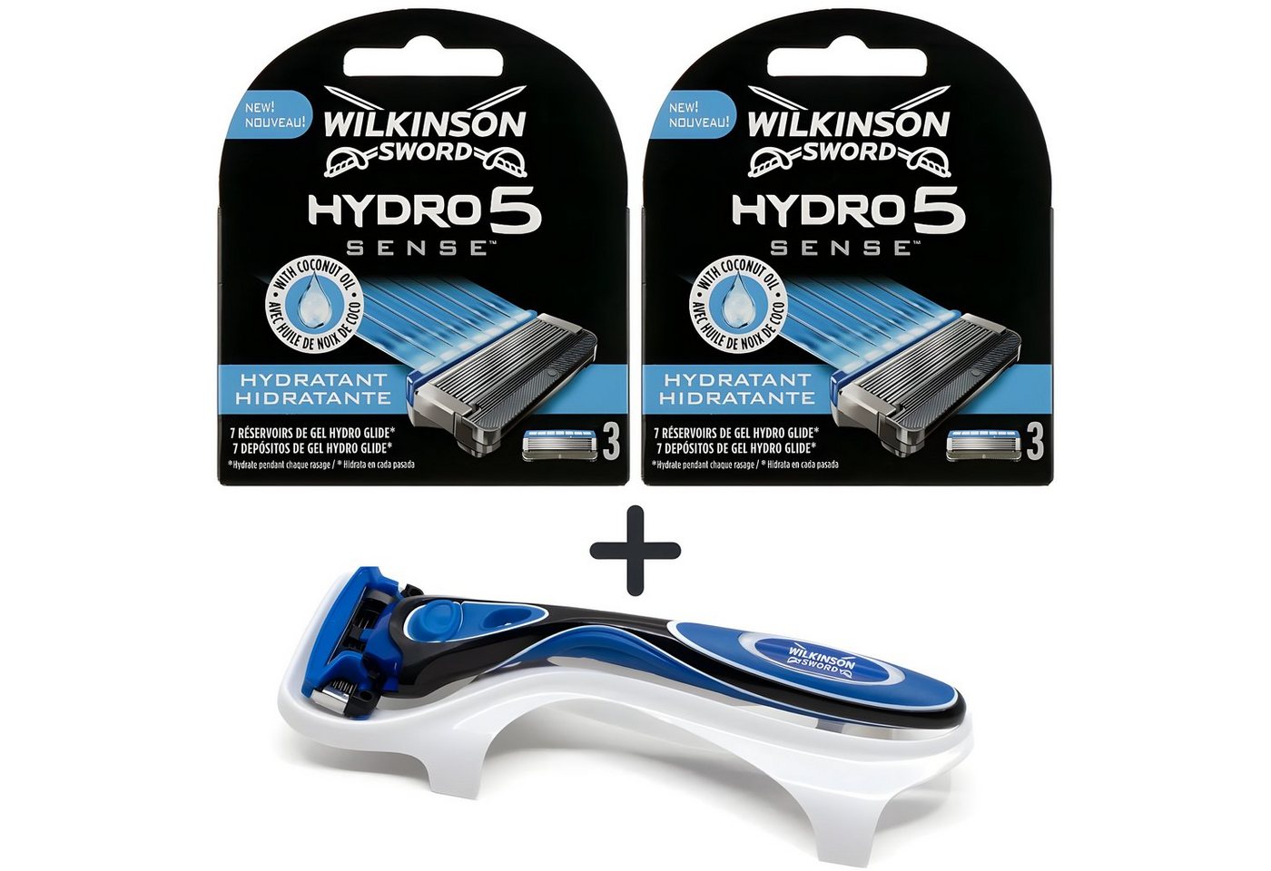 Wilkinson Rasierset Hydro5 Sense Hydrante 6 Klingen, 3-tlg., + Gratis Wilkonson Sword Rasierer Griff von Wilkinson