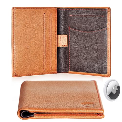 Will Fire® Classic Slim | Geldbörse Herren | Slim Wallet | Airtag Wallet | für bis zu 10 Karten | Geldschein und Münzfach | Leder | Magnetverschluss | RFID Schutz (Cognac) von Will Fire