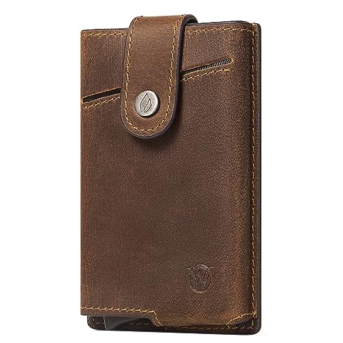 Will Fire® Essential | Slim Wallet | Kartenetui für bis zu 10 Karten | Kreditkartenetui | Cardholder | Kartenbox mit RFID Schutz | Leder Geldbörse | Card Pop Up (Braun) von Will Fire