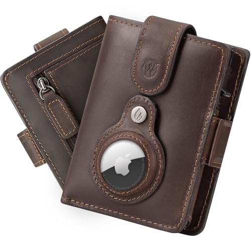 Will Fire® Smart Wallet Herren mit Airtag-Fach & Photokapsel | Inkl. Airtag Anhänger | Echtleder Airtag Wallet mit Münzfach & Scheinfach | RFID Schutz | Bis zu 12 Karten | [Coffee] von Will Fire