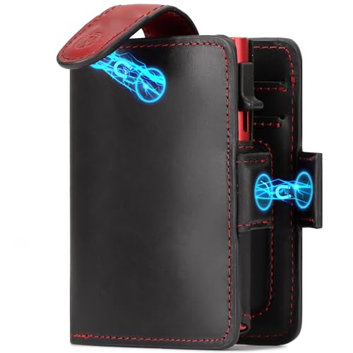 WillFire® MagFlap | Geldbörse Herren | Extra Schlüsselanhänger | Leder Kartenetui für 10-12 Karten | RFID geschützt | Einzigartiger Magnetverschluss | Inkl. Geschenkverpackung [Black/red Glattleder] von Will Fire