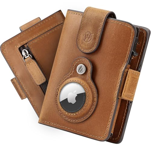 Will Fire® Smart Wallet Herren mit Airtag-Fach & Photokapsel | Inkl. Airtag Anhänger | Echtleder Airtag Wallet mit Münzfach & Scheinfach | RFID Schutz | Bis zu 12 Karten | [Cognac] von Will Fire