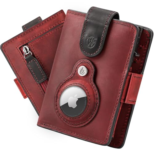 Will Fire® Smart Wallet Herren mit Airtag-Fach & Photokapsel | Inkl. Airtag Anhänger | Echtleder Airtag Wallet mit Münzfach & Scheinfach | RFID Schutz | Bis zu 12 Karten | [Rot-Schwarz] von Will Fire