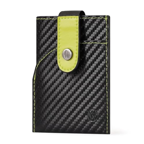 Will Fire® Nano Wallet | Minimal Slim Wallet | Mini Geldbörse Herren & Damen klein | Leder Portmonee | Portemonnaie klein - Geldbeutel (Carbon Grün) von Will Fire