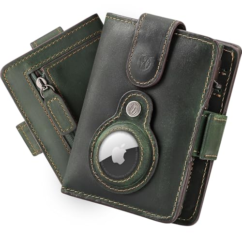 Will Fire® Smart Wallet Herren mit Airtag-Fach & Photokapsel | Inkl. Airtag Anhänger | Echtleder Airtag Wallet mit Münzfach & Scheinfach | RFID Schutz | Bis zu 12 Karten | [Grün] von Will Fire