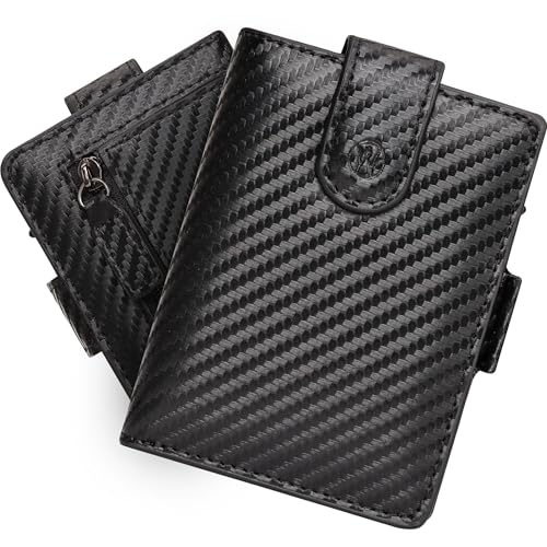 WillFire® MagFlap | Geldbörse Herren | Extra Schlüsselanhänger | Leder Kartenetui für 10-12 Karten | RFID geschützt | Einzigartiger Magnetverschluss | Inkl. Geschenkverpackung (Carbon) von Will Fire