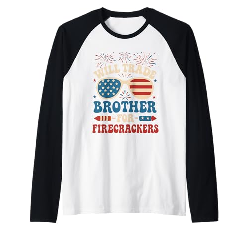 Will Trade Brother for Firecrackers Toddler 4. Juli Boys Raglan von Will Trade Brother for Firecracker 4th of july tee