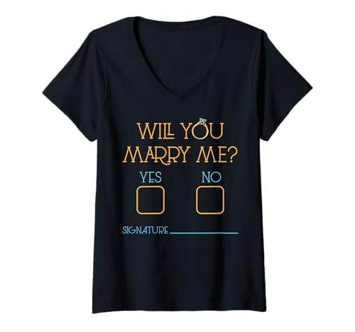 Damen Will You Marry Me Lustiger VerlobungsHeiratsantrag T-Shirt mit V-Ausschnitt von Will You Marry Me Yes or No Signature Wedding