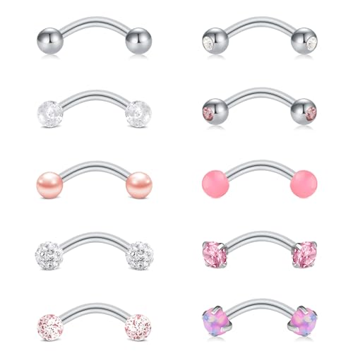 WillTen 10Pcs Rook Piercing Augenbrauenpiercing, 16G 8mm Chirurgenstahl Augenbrauen Piercing Vertical Labret Lippenpiercing Barbells Banane Industrial Bauchnabel für Damen Rosa von WillTen