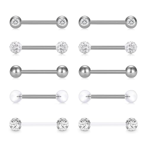 WillTen 14G Zunge und Nippel Piercing-Set - 10 Stück Chirurgenstahl Bars für Frauen, Mix Style von WillTen