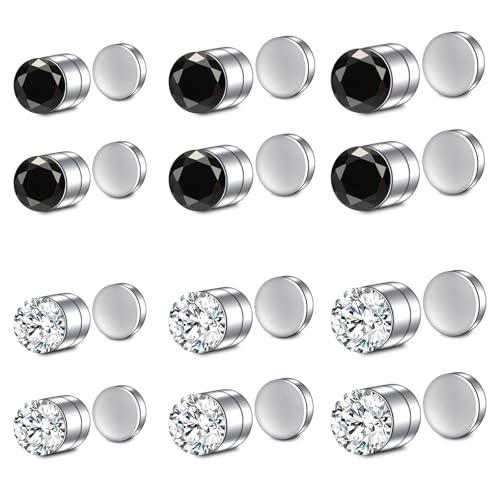 WillTen 12Pcs Fake Nose Stud Fake Nose Piercing, Fake Stud Ohrringe Lip Stud für Männer, Fake Nose Ring Fake Ohrringe Stud Non Piercing Nose Ring Clip auf Nase Septum für Frauen, Silver&Black von WillTen