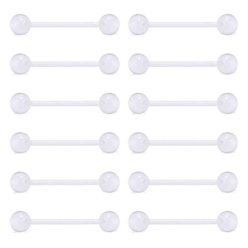 WillTen 12Pcs Zunge Bars Nippel Bars Zunge Bar Piercing, 14G Zunge Bars Metall Nippel Bars Chirurgenstahl, Nippel Piercing Schmuck Zunge Piercing-Schmuck für Frauen, Kunststoff Zunge Bars von WillTen