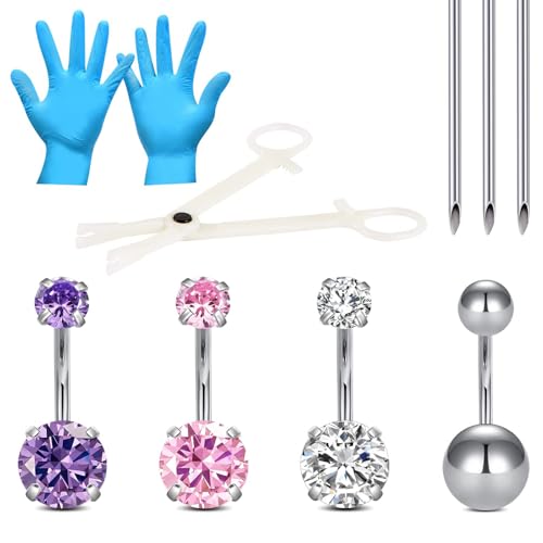 WillTen 13Pcs Bauchnabel Piercing Kit, 14G Bauchnabel Ringe CZ Bauch Ringe 316L Stahl Piercing und Piercing Klemme Bauch Kit für Frauen Bauchnabel Piercing von WillTen
