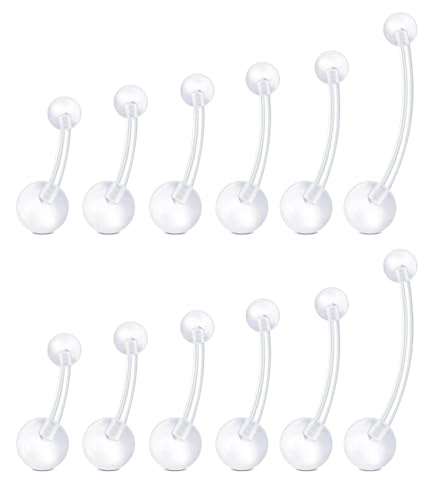 WillTen 14G Schwangerschaft Bauch Bar, 12Pcs Mutterschaft Bauch Bar Kunststoff Bauch Bar Bälle Lang Bauch Bar, Clear Bioflex Bauchnabel Bars Bauchnabel Piercing für Schwangere Frauen von WillTen