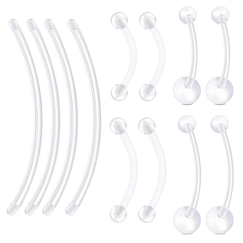 WillTen 14G Schwangerschaft Bauch Bar, 8Pcs Mutterschaft Bauch Bar Kunststoff Bauch Bar Kugeln lange Bauch Bar mit 4Pcs Ersatz Bauch Bar, Clear Bioflex Bauchnabel Bars für schwangere Frauen von WillTen