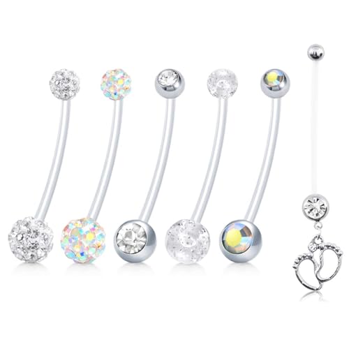WillTen 14G Schwangerschaft Piercing Bauchnabel, 6Pcs 38mm Mutterschaft Bauch Bar Kunststoff Bauch Bar Kugeln Lange Bauch Bar, Bioflex Bauchnabel Bars Bauchnabel Piercing für Schwangere Frauen von WillTen