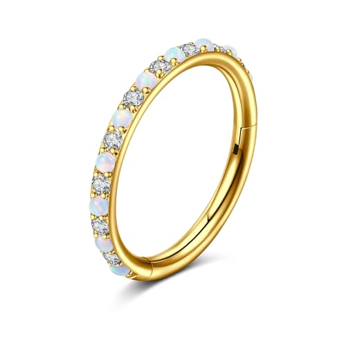 WillTen 16G Nasenpiercing Ring Gold, 10mm CZ Opal Septum Piercing Chirurgenstahl Scharnier Klicker Segment Nase Ringe Knorpel Helix Tragus Conch Rook Piercing Schmuck für Frauen Mädchen von WillTen