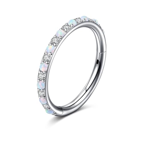 WillTen 16G Nasenpiercing Ring Silber, 10mm CZ Opal Septum Piercing Chirurgenstahl Scharnier Klicker Segment Nase Ringe Knorpel Helix Tragus Conch Rook Piercing Schmuck für Frauen Mädchen von WillTen