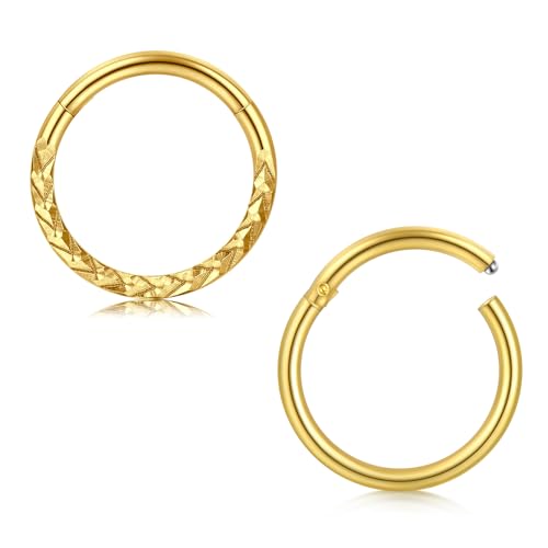 WillTen 2PCS Nasenpiercing Chirurgenstahl, 16G 10mm Septum Piercing Gold Clicker Segment Nase Ringe Knorpel Helix Tragus Rook Piercing Schmuck für Frauen Mädchen von WillTen