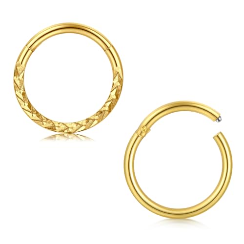 WillTen 2PCS Nasenpiercing Chirurgenstahl, 16G 8mm Septum Piercing Gold Clicker Segment Nase Ringe Knorpel Helix Tragus Rook Piercing Schmuck für Frauen Mädchen von WillTen