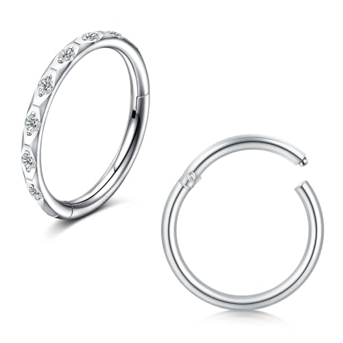 WillTen 2PCS Scharnier Nasenring Piercing, 16G 10mm Septum Piercing Silber Chirurgenstahl mit Diamant Scharnier Clicker Segment Nase Ringe Knorpel Helix Tragus Conch Rook Piercing Schmuck für Frauen von WillTen