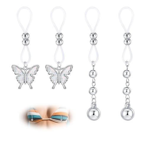 WillTen 2Pairs Fake Brustwarzenpiercing mit Silber CZ Dangles, Einstellbare Nippel Schmuck nicht Piercing Clip auf Brustwarze Ringe, Sparkling Faux Body Piercing Kleidung Zubehör für Frauen WillTen 2Pairs Fake Brustwarzenpiercing mit Silber CZ Dangles, Einstellbare Nippel Schmuck nicht Piercing Clip auf Brustwarze Ringe, Sparkling Faux Body Piercing Kleidung Zubehör für Frauen von WillTen