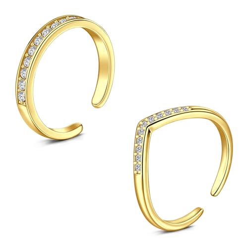 WillTen 2Pcs Gold Edelstahl Zehenringe, Blume Pfeil Blatt CZ Toe Finger Schwanz Ring Sommer Strand Fuß Schmuck Set für Frauen Männer von WillTen
